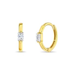 14K Gold Plated 10mm Baguette Cut Pink Cubic Zircon Children's Hoop Earrings
