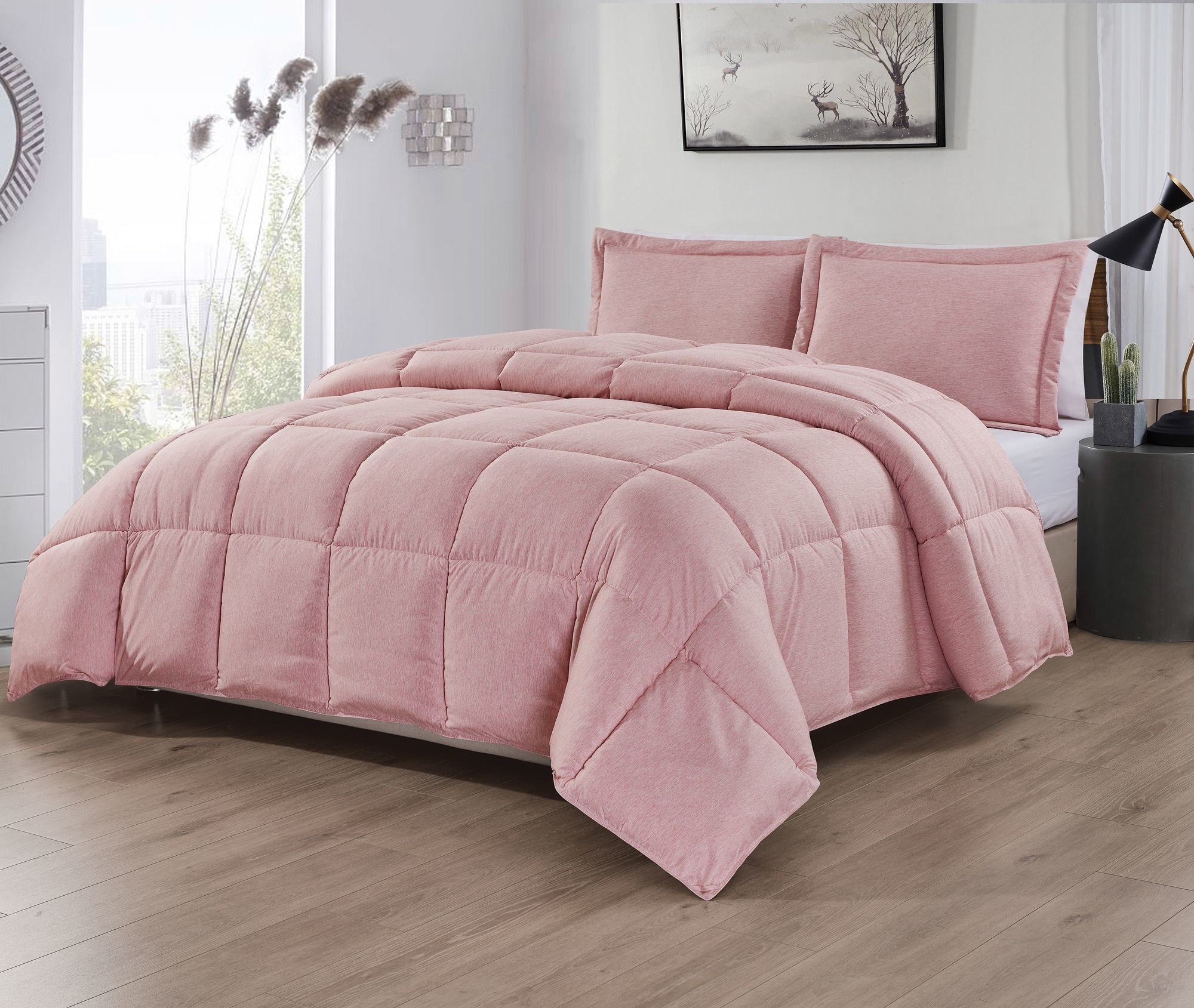 Pink Plain Hypoallergenic Cationic Polyester Comforter Washable Bedding
