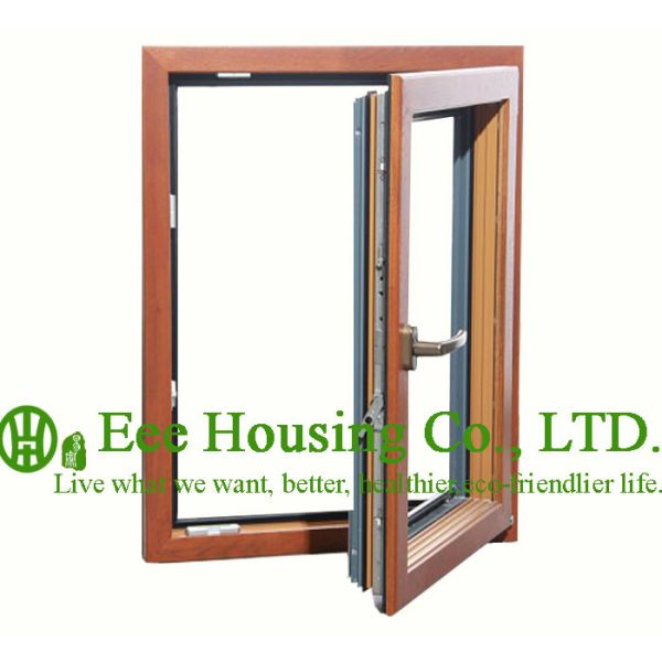 Casement Wood Clad Aluminum Window with Insulating Double Glass For Villas