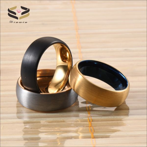 Other Diamond Shape 8mm Two Tone Tungsten Rings for Men Women Gold Wedding Band Black Rose Gold Blue Domed Style Comfort Fit