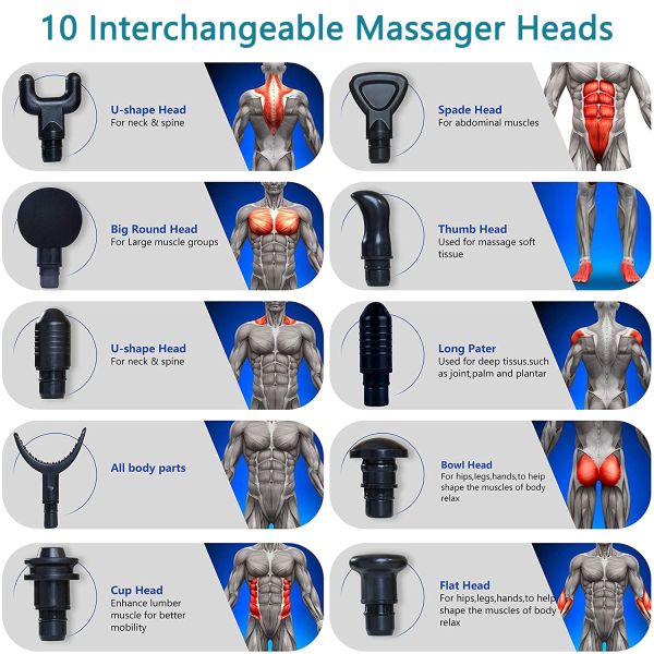 Rechargeable Hand Held Deep Tissue Massager Handheld Gun 30 Speeds 3200rpm