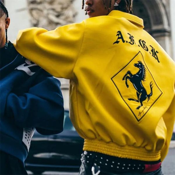 Black Yellow Leather Versity Jacket for Men Manufacturer Bulk Bomber Plus Size Men′s Letterman Varsity Jackets