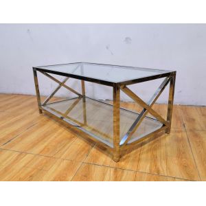 Polished Silver Stainless Steel Frame Tempered glass top Coffee table