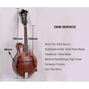 Custom Grand Handcarved Solid Spruce Top 8 Strings F Style Mandolin, Accept