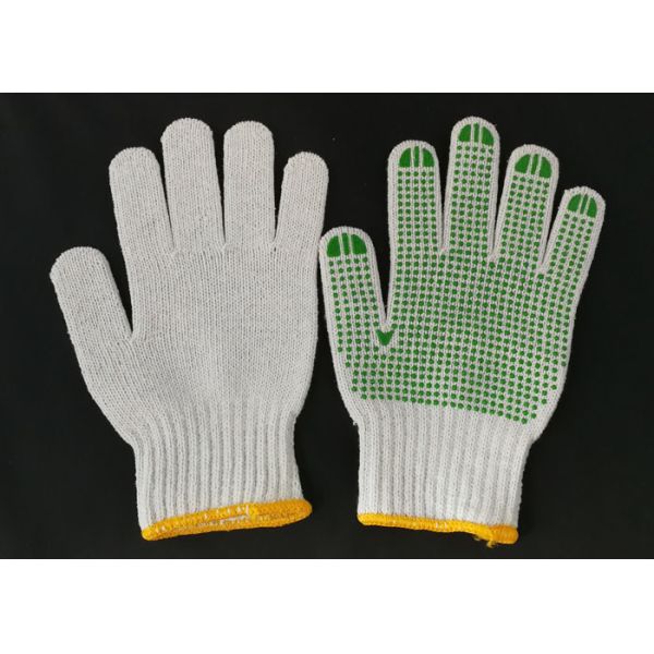 Buy Polyester Knitted Safety Hand Gloves ,  Knit Work Gloves Green PVC Dotted Grips at wholesale prices