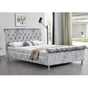 China Wholesale Velvet Upholstered Bed Frame With Luxurious Buttons High Headboard on sale