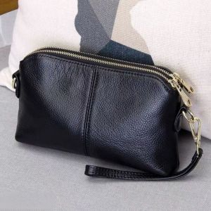 2025 New Fashion Korean-Style Phone Handbag Black PU Leather Shoulder Bag