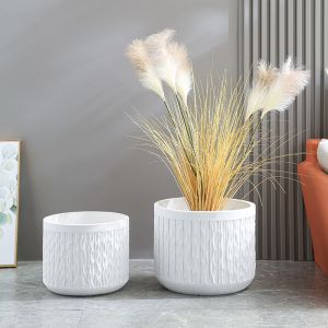 Frost Resistant Patio Fiber Clay Planters Round Shape