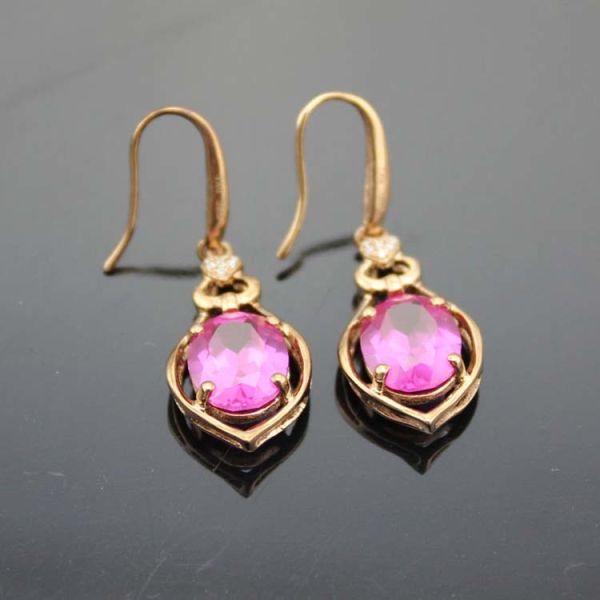 18k Rose Gold Plated Sterling Silver Earrings with 7x9mm Pink Cubic Zirconia (PSJ0646)