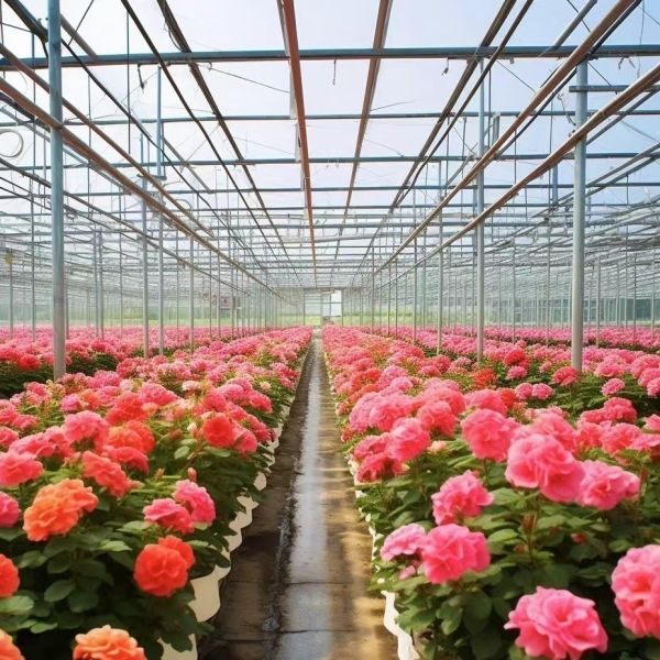 Glass Greenhouse with Hydroponics Growing Customized Request Roofing Shape A