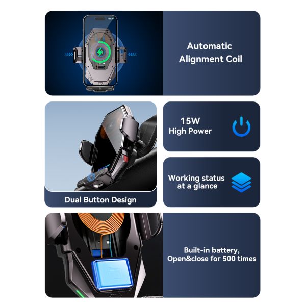 Essager 2023 Pilot 15W Wireless Car Phone Holder High Power 360 Free Rotation Fast Wireless Charging Car