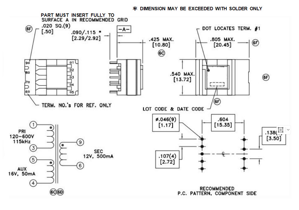EE13/7/4 THT Flyback Transformers For STMicroelectronics 750370024