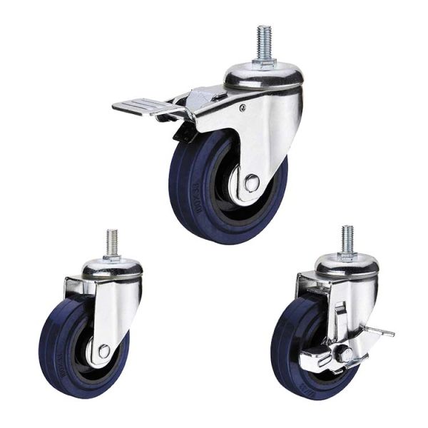 90kg Loading 125mm Rubber Swivel Caster Wheels For Warehouse Trolleys