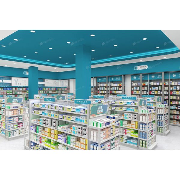 04-XDZYS002 Drugstore Store Showcase Pharmacy Rack Shelf Medicine Shop Design For Pharmacy Design Layout