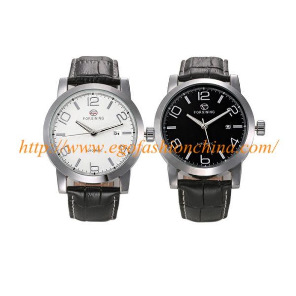 WN17 Black White Classic Watch Forsing Watches Man Genuine Leather Band Watch Mechanical