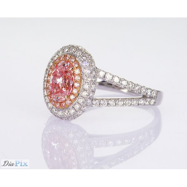 0.89ct Lab Created Synthetic Fancy Pink CVD Diamond IGI Certified 18K White Gold Set Diamond Ring
