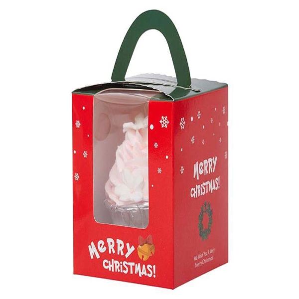 Christmas cupcake box with handle Cupcake packaging gift box with PET clear window