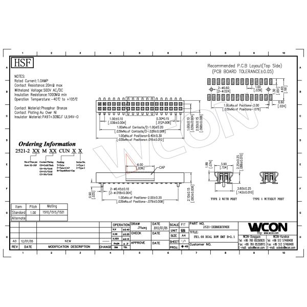 1.00mm Board To Board Female Header Connector SMT PA9T Black With Post
