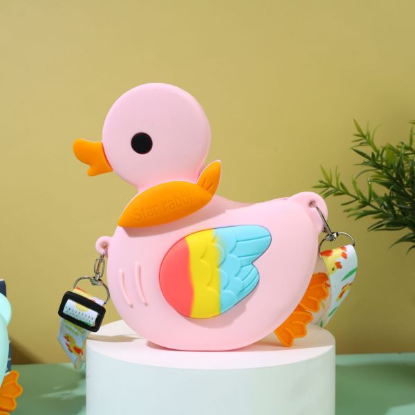 Cartoon Small Crossbody Bag For Teen Girls Silicone Bunny Duck Purse Handbag Kids Waterproof Shoulder Bag Makeup Bag
