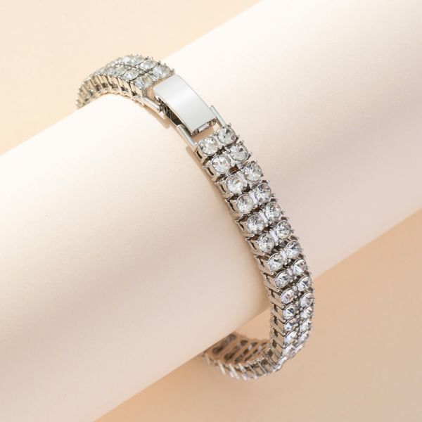 Fashion 2Rows 9mm Tennis Bracelet Hip Hop Iced Out Rhinestone Bracelets