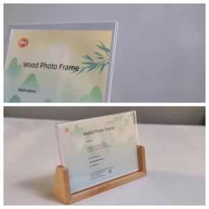 Crystal Clear Customizable Vertical Photo Frame With Solid Wood Base