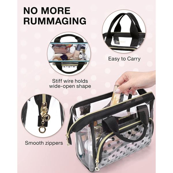 Lightweit Transparent makeup bag Organizer Case for Women Cute CosmeticsPouch Toiletries Accessories Brushes Polk