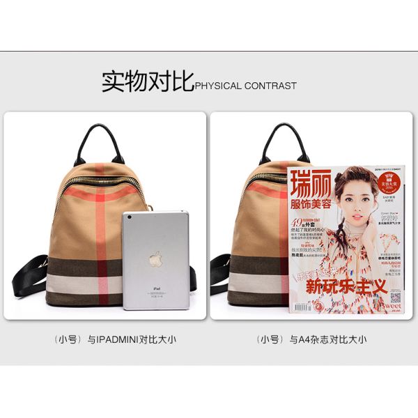 Women Leisure Backpack Style Plaid CanvasBackpack Mommy Bag School Feng Bag