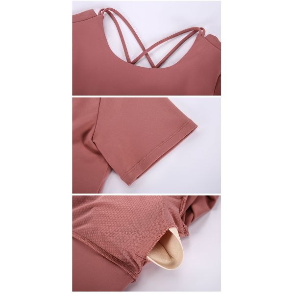 Women Lulu Cropped Yoga Padded T Shirt Breathable Cross Back Gym Energy Top
