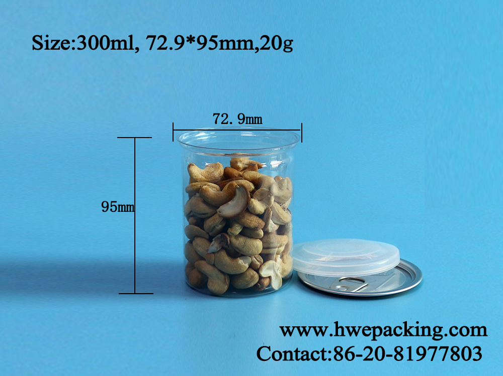 Transparent PET Plastic Cans With Pull Ring 300ml Cashew Packing