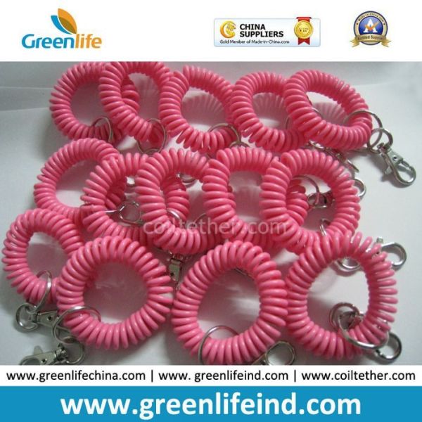 Buy Stretchable Solid Pink Wrist Strap Coil Retainer W/Snap Hook at wholesale prices