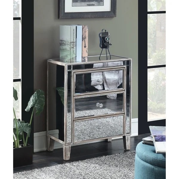 Hot sales 3 drawers silver mirrored nightstand square end table corner table for