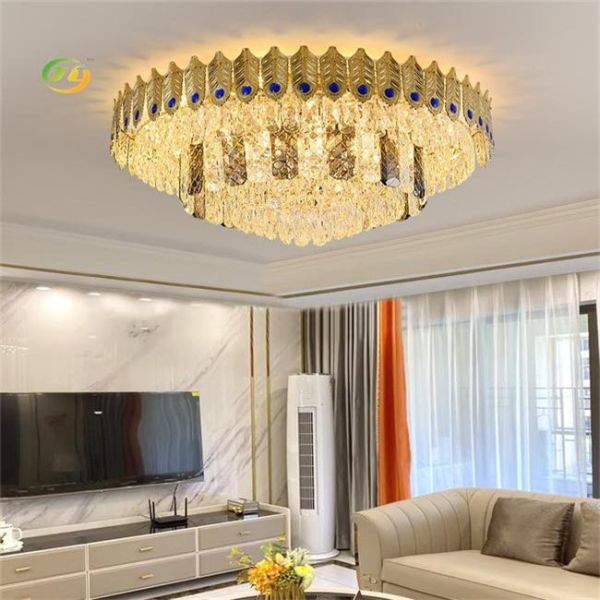 Restaurant Modern Style Gold Iron and Crystal LED Round Ceiling Light for Living Room Bedroom or Hotel