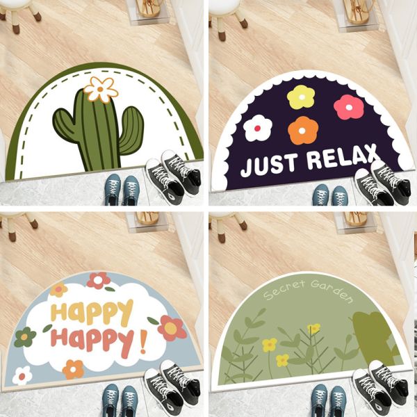 Cartoon Flower Polyester Fiber Floor Carpet Rug Half Circular