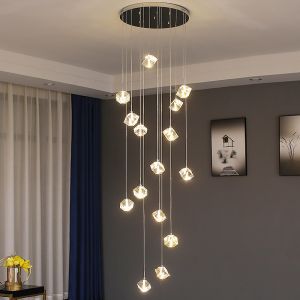 Stair long ceiling chandelier modern and simple LED cube crystal chandelier(WH