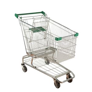 Zinc Powder Coating Metal Shopping Cart Q195 Steel With Green Plastic Parts