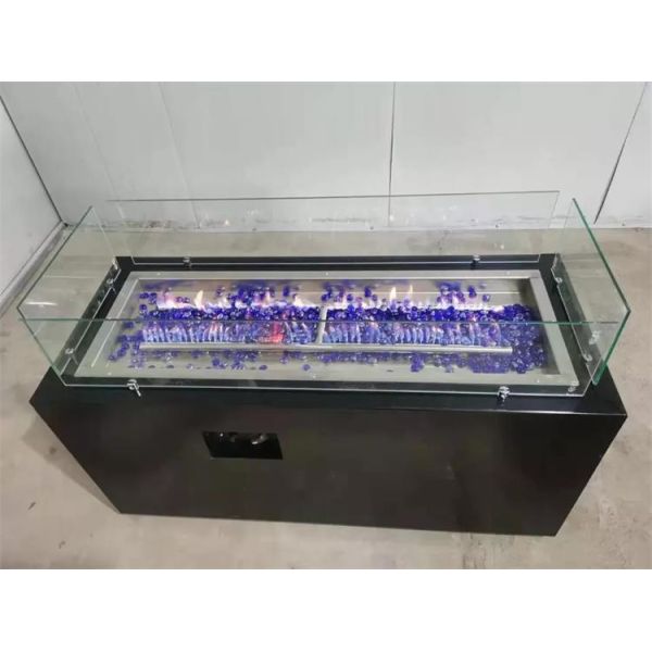Modern Metal Black Painted Rectangular Gas Burning Smokeless Fire Table