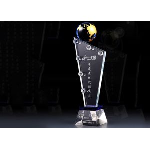 Sand Blasting Crystal Trophy Cup With Globe Custom Design Accepted