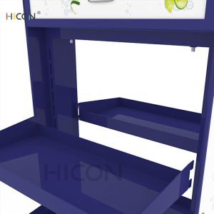 Movable Double-sided Blue Metal Drinks Cabinet Display Unit