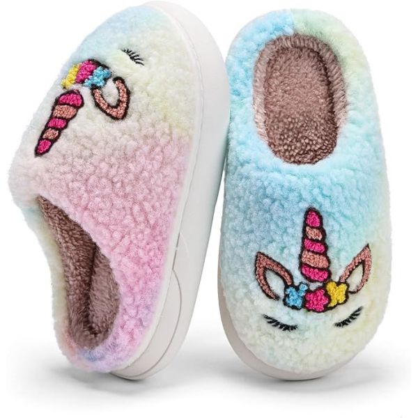 Fun Designs Anti Slip Kids Indoor Slippers With Breathable Faux Fur Lining