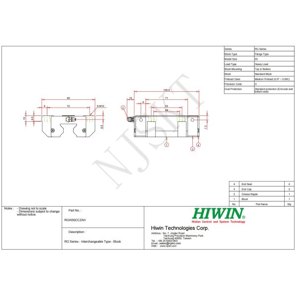 RGW30CC Linear Guide Carriage High Performance Hiwin Linear Slide Guide Block