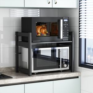 Double Layer 50KG Loading Steel Kitchen Basket Rack For Microwave