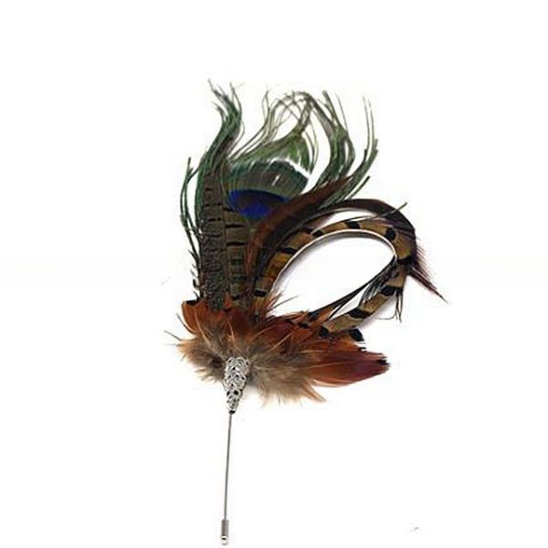 Dyed Suit Decoration Peacock Feather Hat Pin With Accessory 5x10 Cm