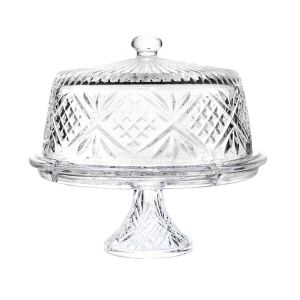 12 inch eco-friendly lead-free crystal transparent dome glass cake stand with lid