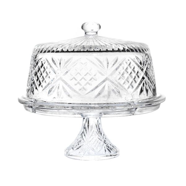 Buy 12 inch eco-friendly lead-free crystal transparent dome glass cake stand with lid at wholesale prices