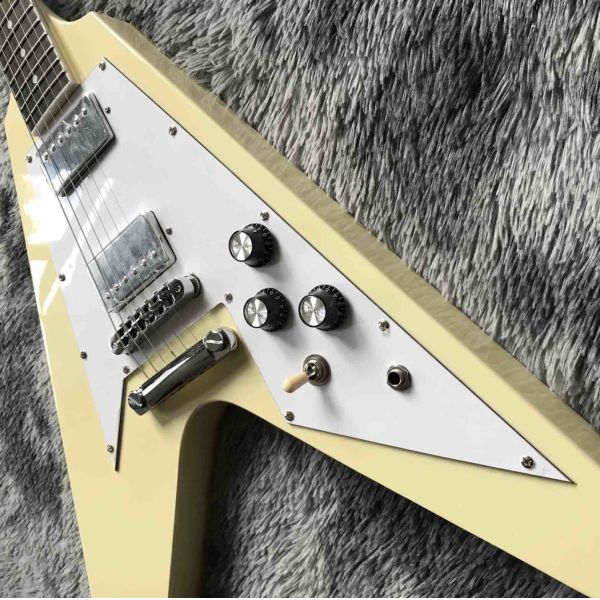 Custom Grand V Shaped Electric Guitar in Cream White