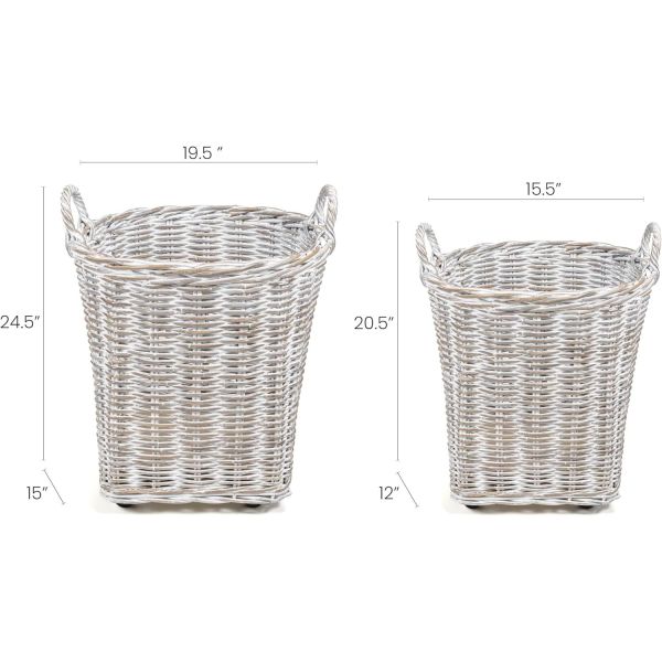 Hand-Woven Rattan Nesting Wicker Storage Baskets W/ Wheels And Handles, Seagrass Container For Decoration In Bedroom, Laundry Room,White Wash/Kubu