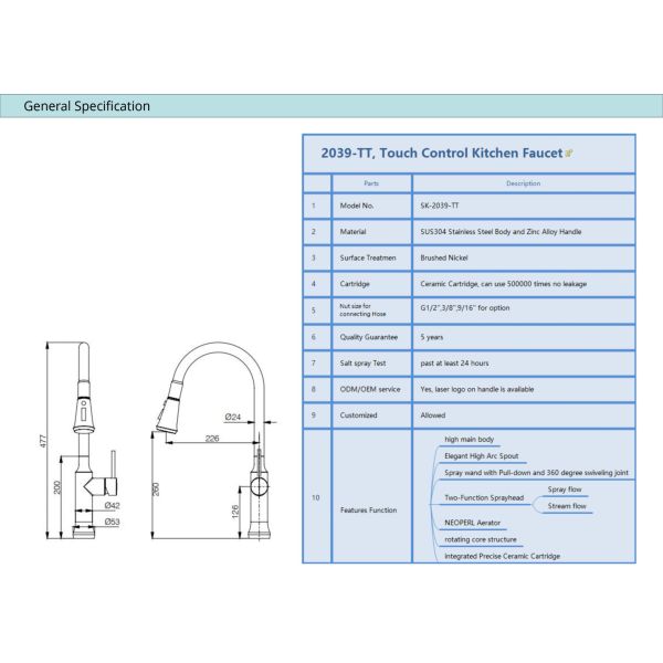 Brushed Nickel Kitchen Water Faucets IPX5 Fold Down Kitchen Tap