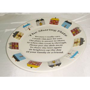 Decaled Ceramic Serving Platter Round Shape Birthday Cake Plate With Relief