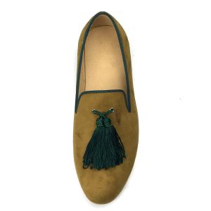 Yellow Mens Velvet Loafers Shoes Customized Pointed Toe Leather Loafers