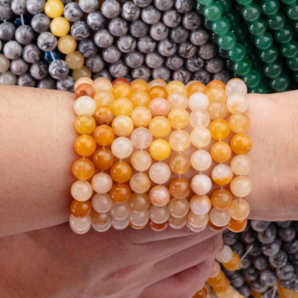 Dark Yellow Jade Round Bead Natural Crystal Gemstone Different Bead Size Loose Bead Strands for DIY Jewelry Making